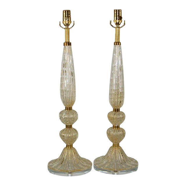 Vintage Murano Glass Lamps Gold For Sale