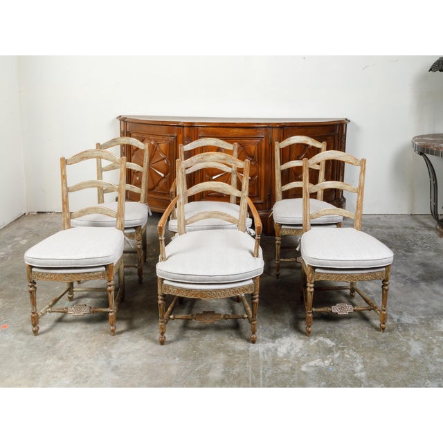 19th Century Set of Six French 19th Century Dining Room Chairs with Carved Guilloches Friezes For Sale - Image 5 of 12