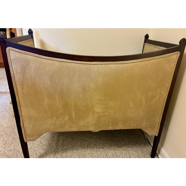 Greige 1940s Sleek Mid-Century Empire Walnut & Suede Settee For Sale - Image 8 of 9
