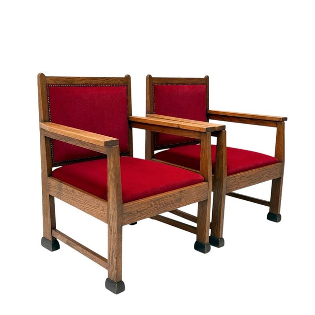Art Deco Lounge Chairs in Oak and Velvet by Architect Schubad, 1920s, Set of 2 For Sale - Image 9 of 16