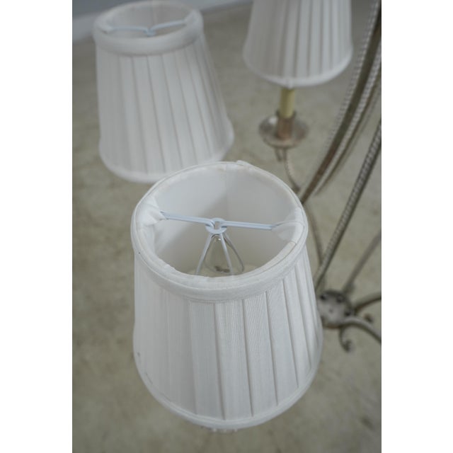Metal Silver Designer 6 Arm Chandelier W. Beaded Trim For Sale - Image 7 of 9