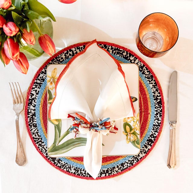 Brighten up your table setting with our White Linen Napkins with Orange Ruffled Hemstitch Edges, a set of 4 beautifully...