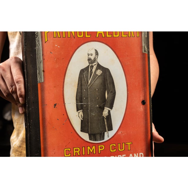Industrial Circa 1920 r.j. Reynolds Prince Albert and Stud Double-Sided Tin Sign For Sale - Image 3 of 8