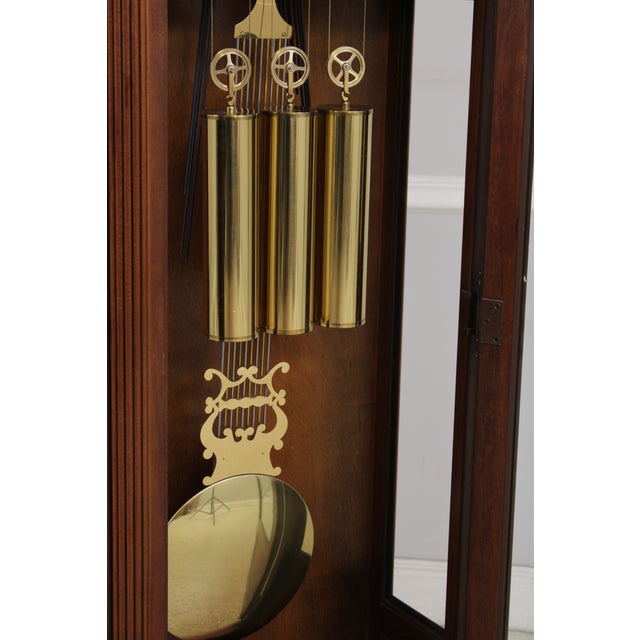 1990s Howard Miller Cherry Grandfather Hall Clock For Sale - Image 5 of 17