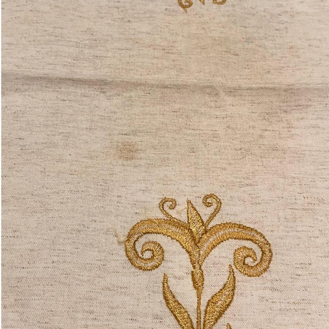 Gold 57"x 14.5" Vintage Embroidered Table Runner Traditional Greek Mediterranean Gold Beige For Sale - Image 8 of 9