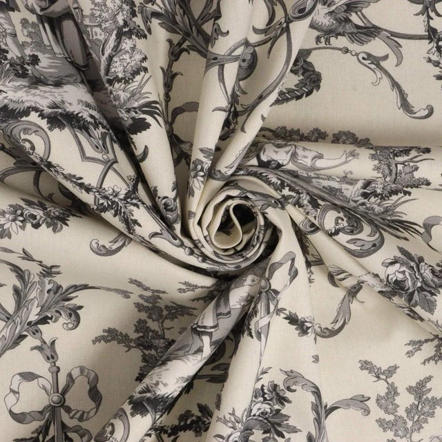 English Double Width Fragonard Toile Charcoal on Cream Fabric - Sample For Sale - Image 3 of 5