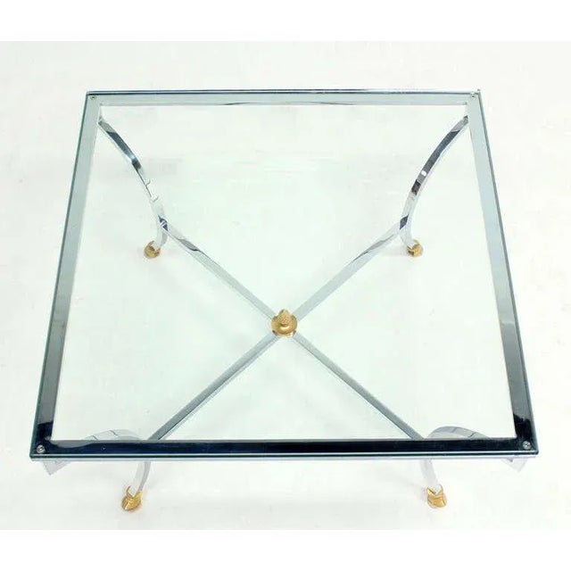 Mid-Century Modern Hoof Brass Feet Chrome and 3/4" Glass Square Coffee Table For Sale - Image 10 of 11