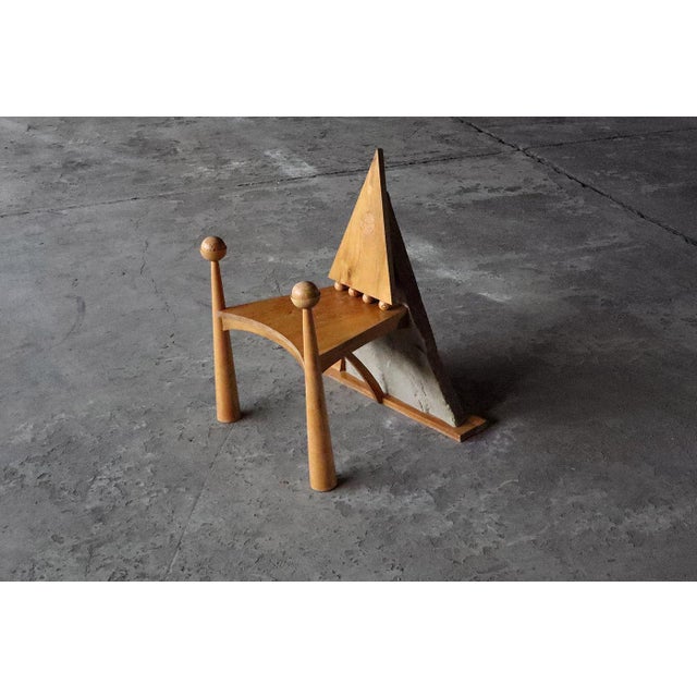 Modernist Wood and Stone Armchair, France, 1970s For Sale - Image 6 of 10