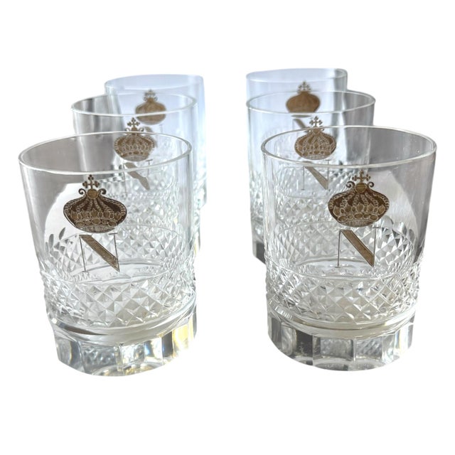 Vintage French Empire Style Crowned “N” Whiskey Tumblers, Set of Six For Sale In Los Angeles - Image 6 of 8