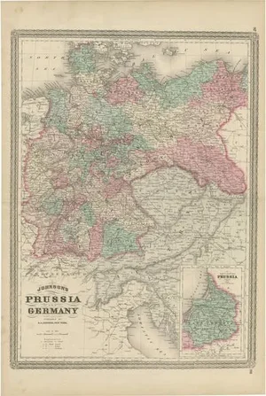 Antique Map of Prussia and Germany by Johnson, 1872