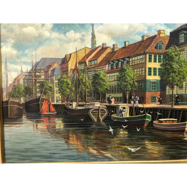 Mid 20th Century "Harbor Days in Old Europe" - Mid 20th Century Original Oil on Canvas Signed on the Bottom, Framed For Sale - Image 5 of 5