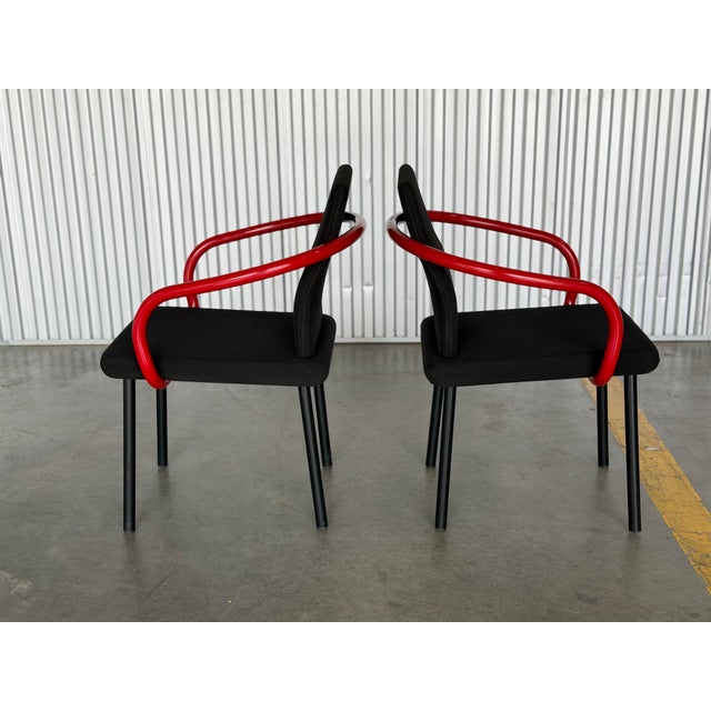 1990s Set of 4 Ettore Sottsass Mandarin Chairs by Knoll - Black + Red Post Modern For Sale In Atlanta - Image 6 of 12