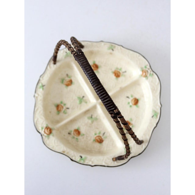 Ceramic Vintage Japanese Floral Porcelain Serving Dish With Handle For Sale - Image 7 of 13
