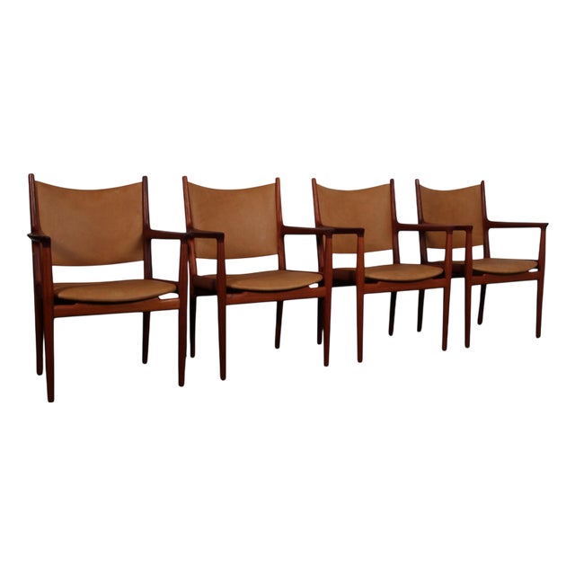 Model JH513 Chairs in Mahogany and Leather attributed to Hans J. Wegner, 1960s, Set of 4 For Sale