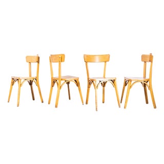 French Blonde Beech & Bentwood Dining Chairs attributed to Baumann, 1950s, Set of 4 For Sale