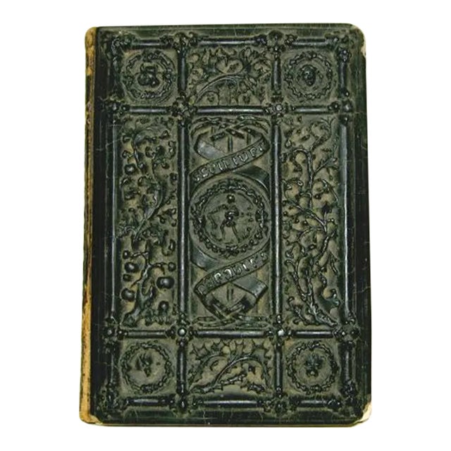 1846/1847 Book With Illuminated Pages and Papier-Mache Sculpted Binding For Sale