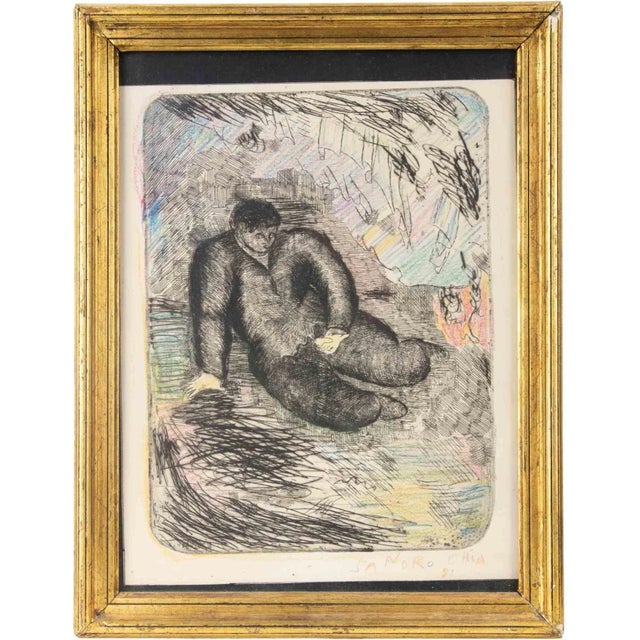 Contemporary Sandro Chia, Reclined Man, Etching, 1981, Framed For Sale - Image 3 of 3