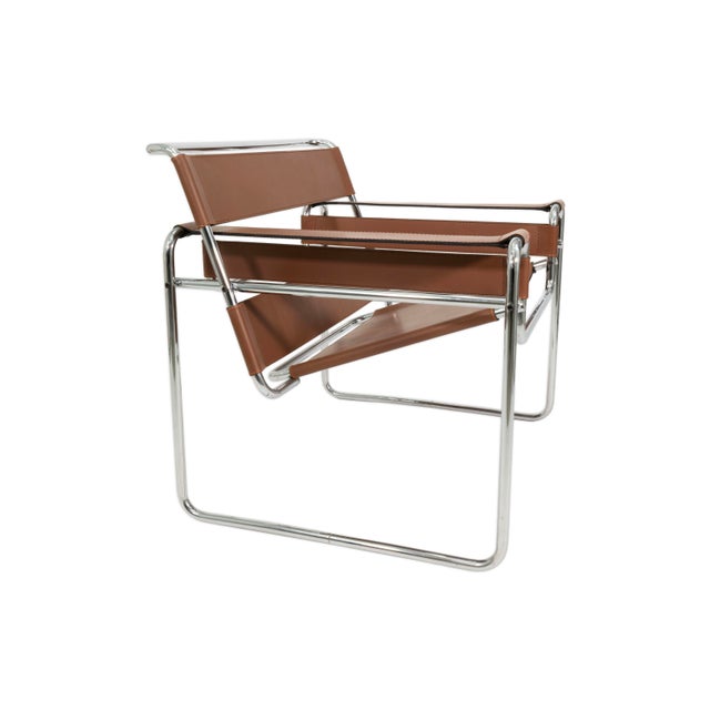 Brown Pair of Marcel Breuer for Knoll Original Cognac Leather Wassily Chairs For Sale - Image 8 of 9