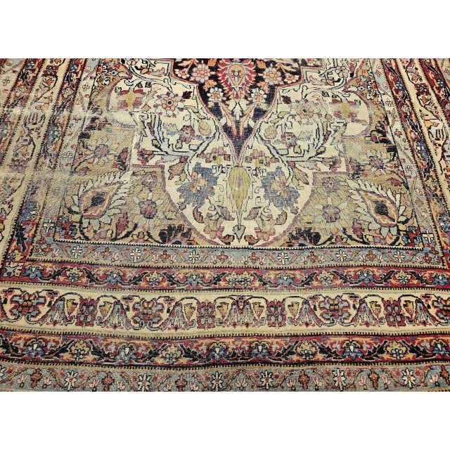 19th Century Persian Kerman Lavar Area Rug, Handwoven Floral Pattern, Ivory & Red, 5’ X 8’ For Sale - Image 9 of 12