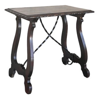 Side Table of Walnut with Carved Lyre Legs and Top, Spanish, 19th Century For Sale