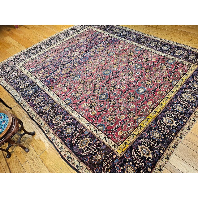 Antique Persian Mahal Sultanabad Rug, Hand-Knotted Wool, Geometric Pattern, 11x13, Red & Navy For Sale - Image 9 of 18