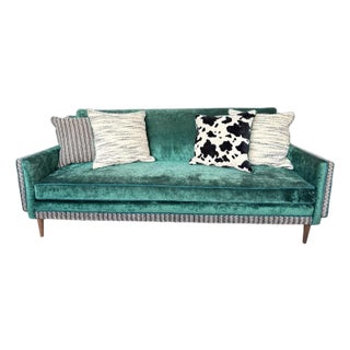 1970s Mid-Century Modern Style Velvet Couch and Pillows For Sale