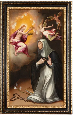 Cristofano Roncalli, Saint Catherine of Siena Chooses the Crown of Thorns, 16th Century, Oil on Panel, Framed