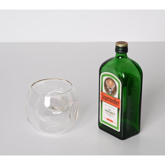 Mid-Century Italian Blown Drinking Glasses and Walnut Wood Holder, 1970s, Set of 5 For Sale - Image 17 of 18