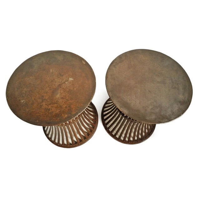 Brown Vintage Industrial Farmhouse Iron Rivet Band Side Table For Sale - Image 8 of 9