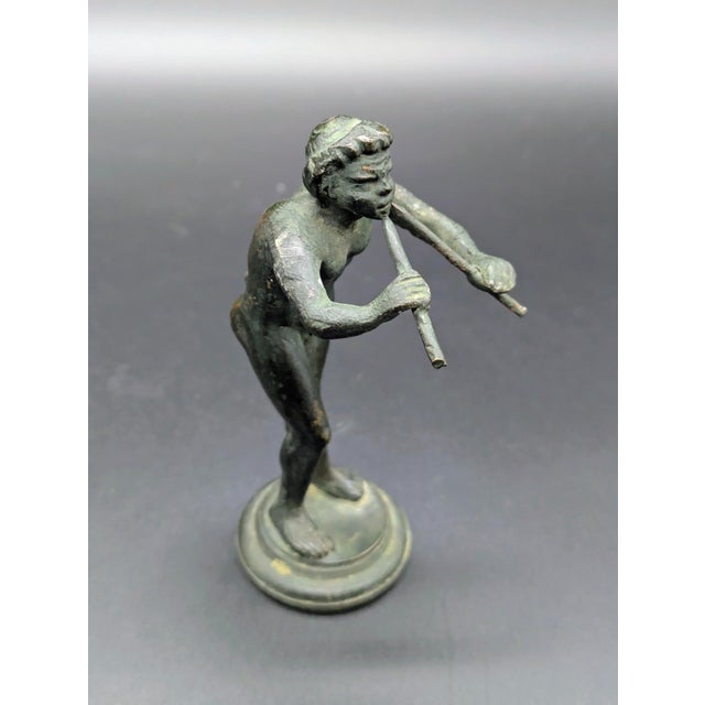 Metal Italian Grand Tour Era Bronze Statuette: After "Young Faun With the Flute" For Sale - Image 7 of 10