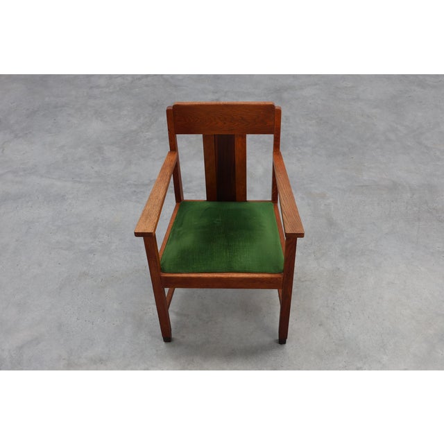 Amsterdamse School Oak and Velvet Side Chair, the Netherlands, 1920s For Sale - Image 10 of 15