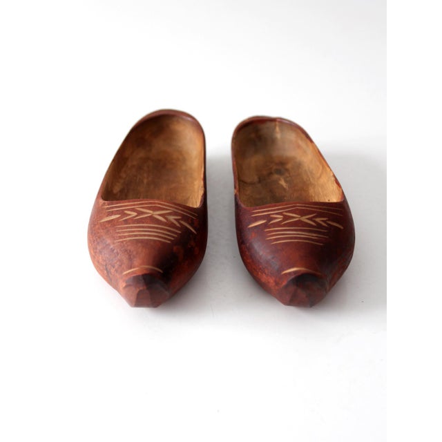 Vintage Folk Art Carved Wood Clogs For Sale - Image 4 of 12