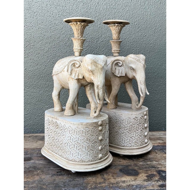 Vintage Carved Wood Elephant Candlesticks - A Pair For Sale - Image 10 of 12