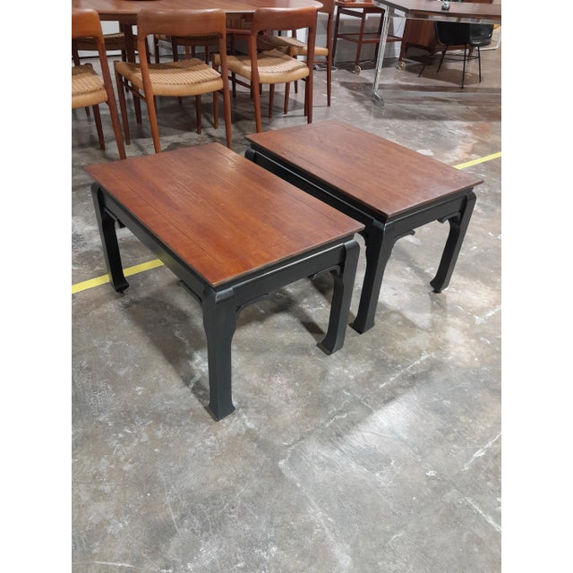 Brown Restored Pair of Vintage 1960's Medallion Limited Two Tone Chow Side Tables With Walnut Top and Ebony Base For Sale - Image 8 of 8