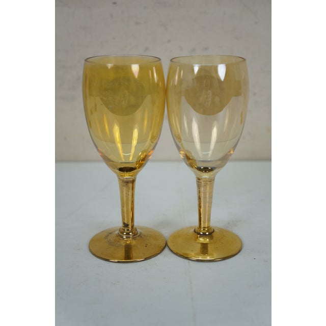 Late 20th Century Arlecchino Harlequin Colored Iridescent Wine Glasses Goblets Gilt Stems- Set of 8 For Sale - Image 11 of 13