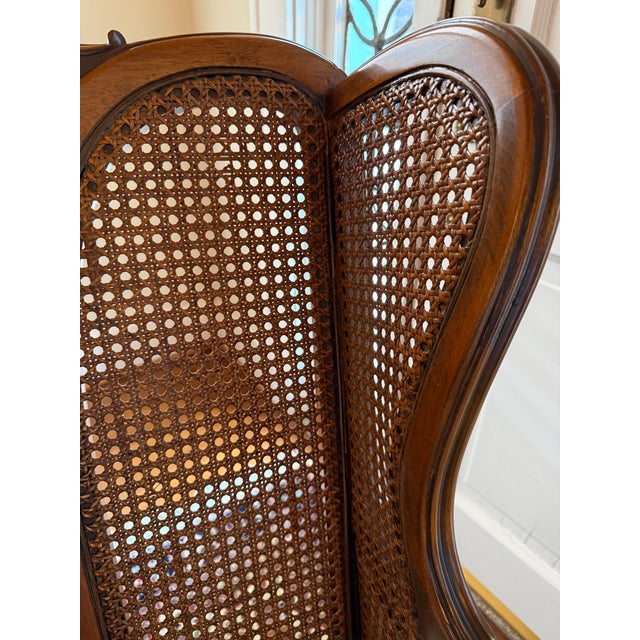 Traditional Early 20th Century Wing Back Cane Backed Rocking Chair With New Upholstery For Sale - Image 3 of 12