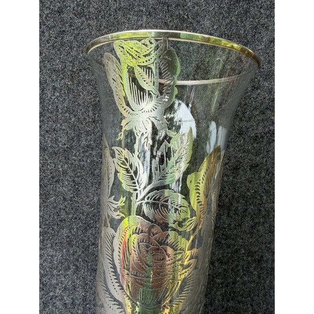 Transparent Vintage Sterling Silver Floral Overlay Vase For Sale - Image 8 of 12