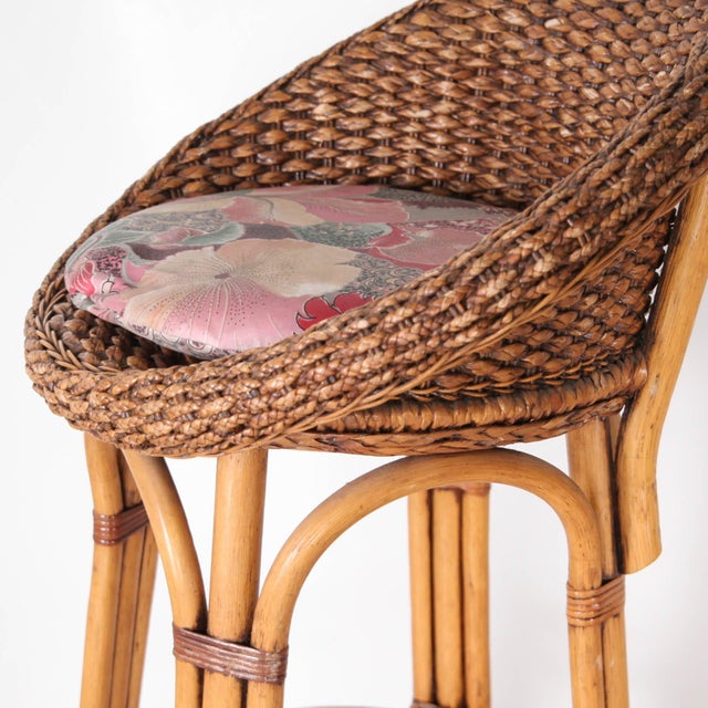 Vintage Bar Stools in Rush and Rattan, 1970s, Set of 4 For Sale - Image 9 of 11