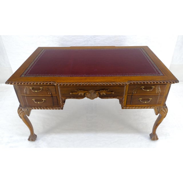 Carved Mahogany Leather Top Ball & Claw Writing Table Executive Desk MINT! For Sale - Image 11 of 18