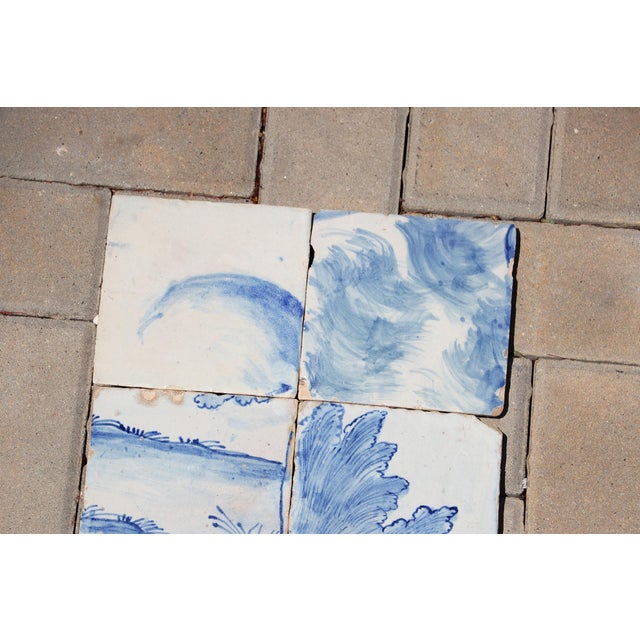 Baroque Antique 18th Century Portuguese Scenic Tiles With Rolling Hills & Botanical Details, Set of 8 For Sale - Image 3 of 10