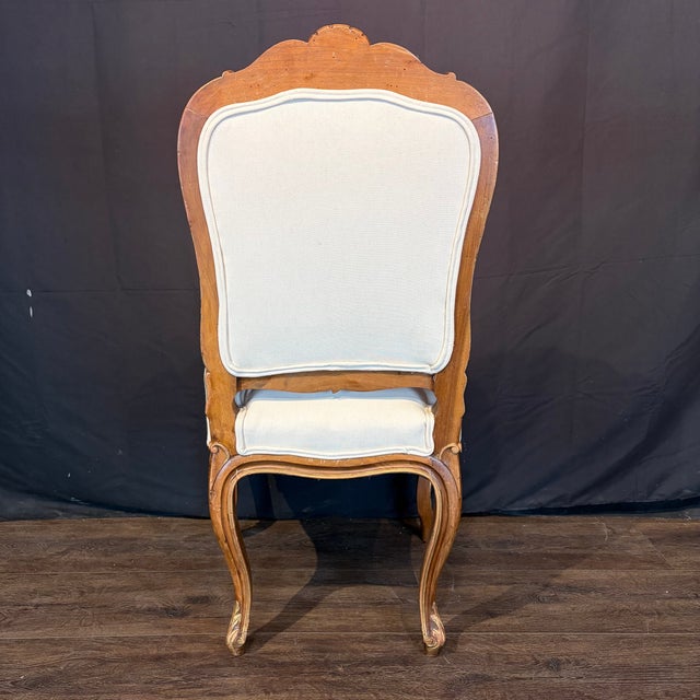 French Louis XV Walnut Dining Chairs With Gilt & New Upholstery- Set of 6 For Sale In Portland, ME - Image 6 of 11