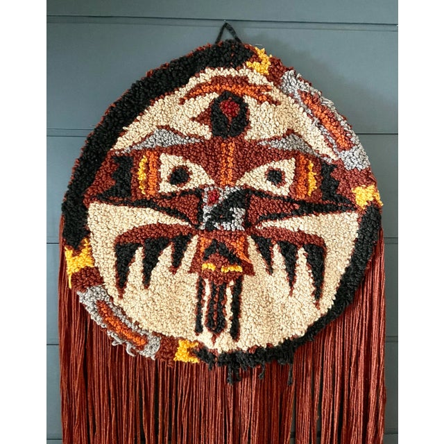 Tribal 1970's Original Signed Indigenous Mask Needlepoint Textile Art For Sale - Image 3 of 11