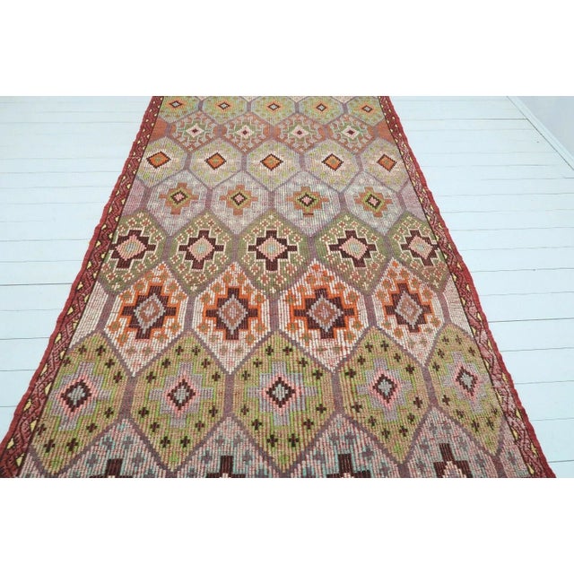 Mid-Century Modern 1960's Embroidered Turkish Kilim - 65"x115" For Sale - Image 3 of 13