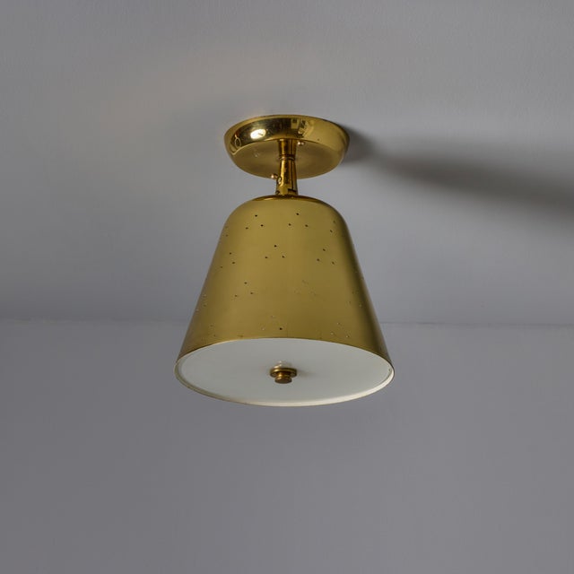 1940s 1940s Perforated Brass Conical Ceiling Lamp Attributed to Paavo Tynell For Sale - Image 5 of 14