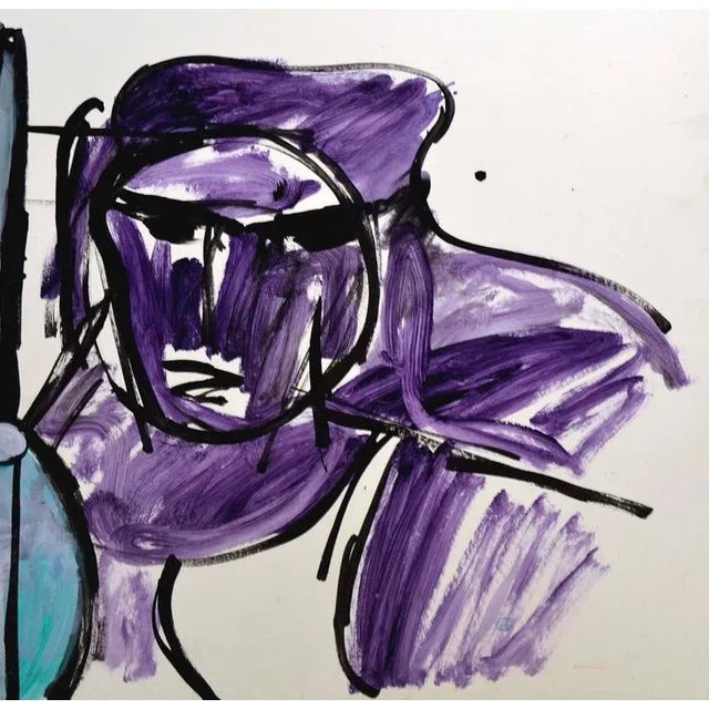 Modern purple portrait oil painting by San Francisco artist Michael William Eggleston (American, 20th c.).From a...