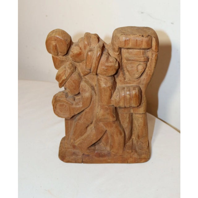 Up for sale is an exquisite antique hand carved wooden Folk Art figural sculpture. It's nicely carved by hand out of a...