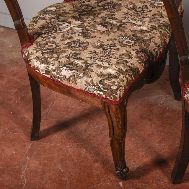 Carved and Damask Walnut Chairs, 19th Century, Set of 6 For Sale - Image 16 of 18