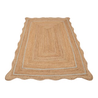 Light Blue Natural Jute Wave Scallop Rug 3x6 Ft. For Sale