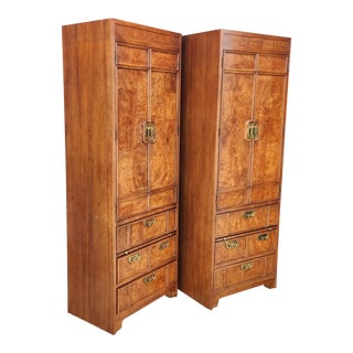 Vintage Thomasville Burlwood Chinoiserie Slim Cabinets--A Pair For Sale