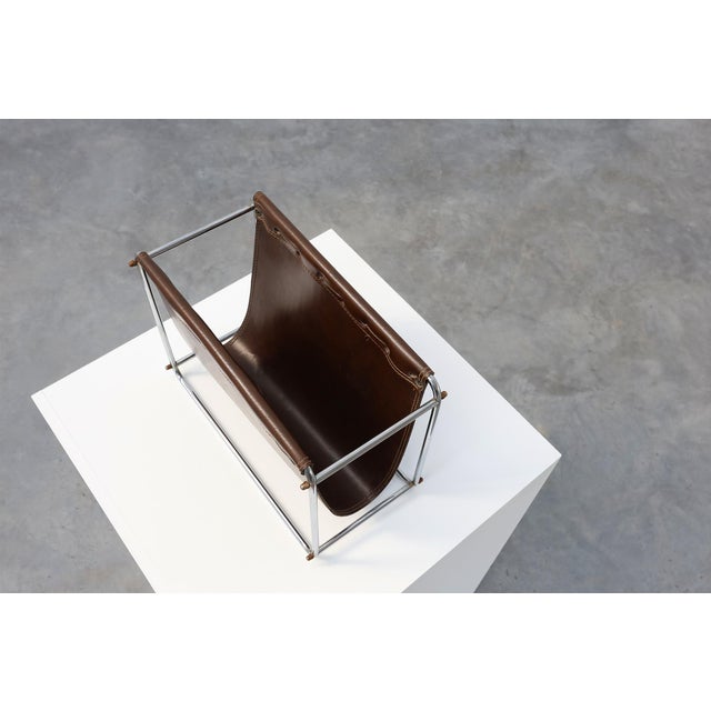 Vintage Magazine Rack in Chrome and Faux Leather, France, 1960s For Sale - Image 9 of 12